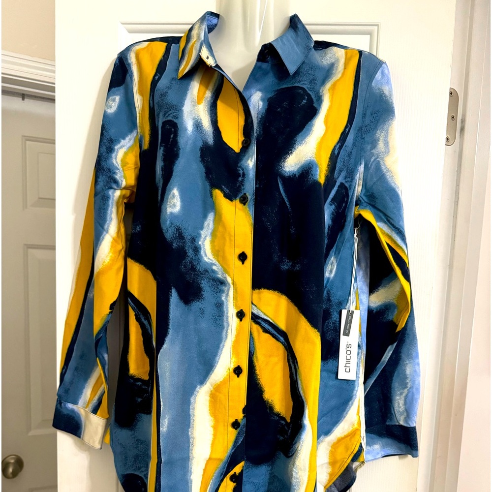 STRETCH SWIRL PRINT TUNIC. SIZE- 8